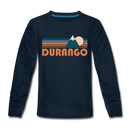 Durango, Colorado Youth Long Sleeve Shirt - Retro Mountain Youth Long Sleeve Durango Tee - deep navy