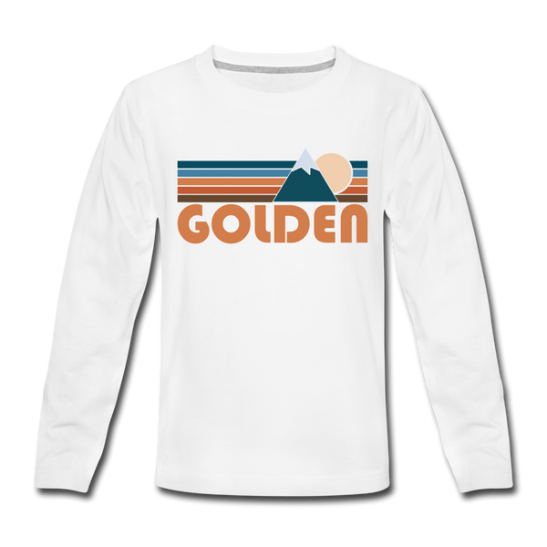 Golden, Colorado Youth Long Sleeve Shirt - Retro Mountain Youth Long Sleeve Golden Tee - white