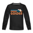 Golden, Colorado Youth Long Sleeve Shirt - Retro Mountain Youth Long Sleeve Golden Tee - black