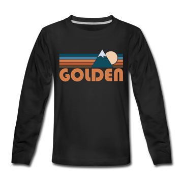 Golden, Colorado Youth Long Sleeve Shirt - Retro Mountain Youth Long Sleeve Golden Tee - black