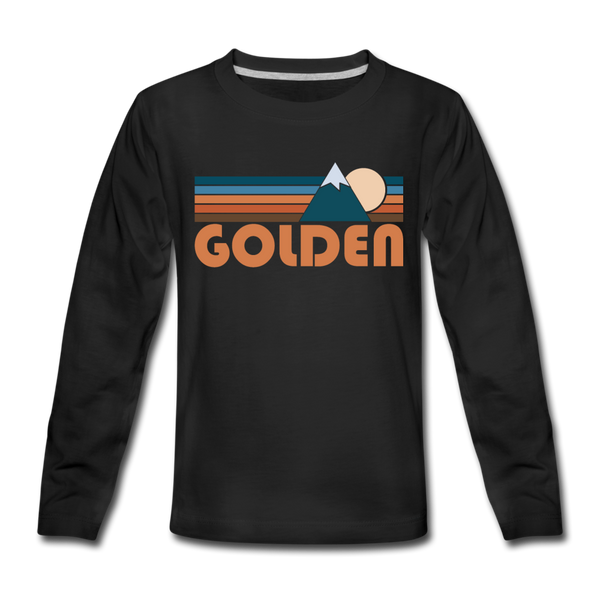 Golden, Colorado Youth Long Sleeve Shirt - Retro Mountain Youth Long Sleeve Golden Tee - black