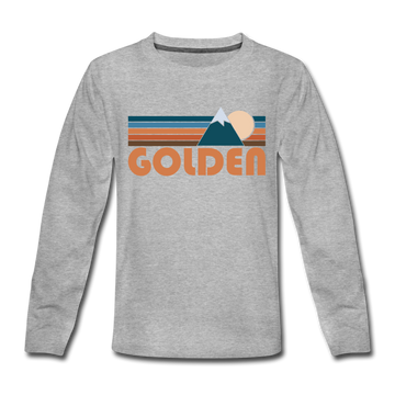 Golden, Colorado Youth Long Sleeve Shirt - Retro Mountain Youth Long Sleeve Golden Tee - heather gray