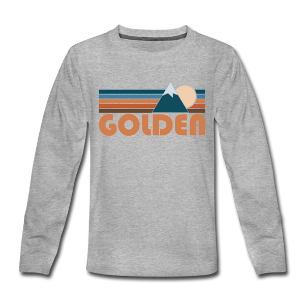 Golden, Colorado Youth Long Sleeve Shirt - Retro Mountain Youth Long Sleeve Golden Tee - heather gray