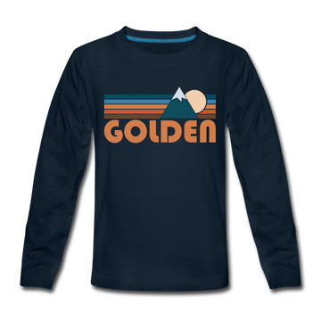 Golden, Colorado Youth Long Sleeve Shirt - Retro Mountain Youth Long Sleeve Golden Tee - deep navy