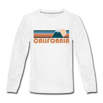 California Youth Long Sleeve Shirt - Retro Mountain Youth Long Sleeve California Tee - white
