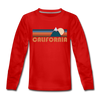California Youth Long Sleeve Shirt - Retro Mountain Youth Long Sleeve California Tee - red