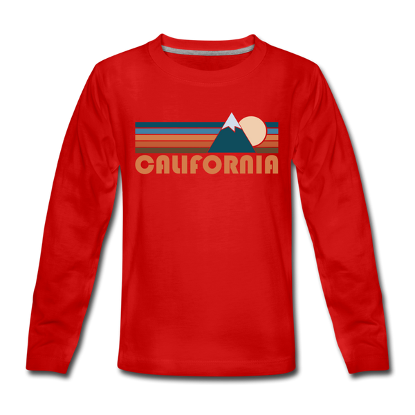 California Youth Long Sleeve Shirt - Retro Mountain Youth Long Sleeve California Tee - red