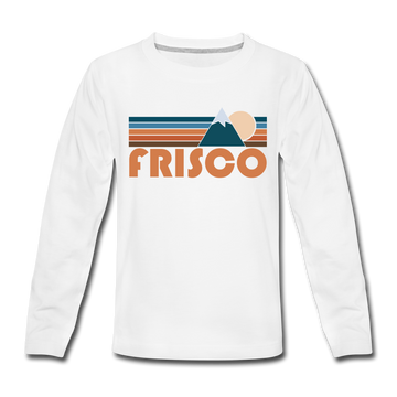 Frisco, Colorado Youth Long Sleeve Shirt - Retro Mountain Youth Long Sleeve Frisco Tee - white