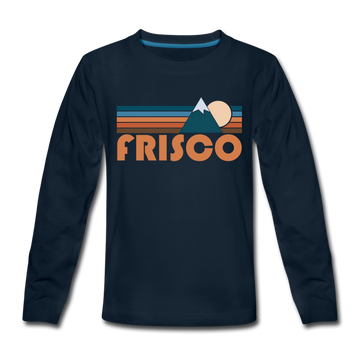 Frisco, Colorado Youth Long Sleeve Shirt - Retro Mountain Youth Long Sleeve Frisco Tee - deep navy