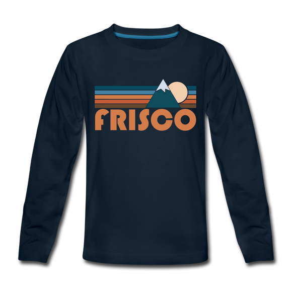 Frisco, Colorado Youth Long Sleeve Shirt - Retro Mountain Youth Long Sleeve Frisco Tee - deep navy