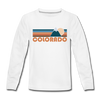 Colorado Youth Long Sleeve Shirt - Retro Mountain Youth Long Sleeve Colorado Tee - white