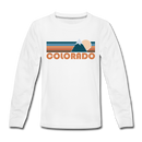 Colorado Youth Long Sleeve Shirt - Retro Mountain Youth Long Sleeve Colorado Tee - white