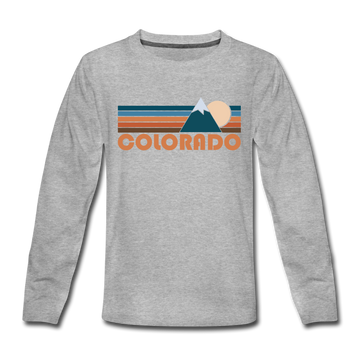 Colorado Youth Long Sleeve Shirt - Retro Mountain Youth Long Sleeve Colorado Tee - heather gray