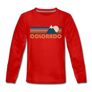 Colorado Youth Long Sleeve Shirt - Retro Mountain Youth Long Sleeve Colorado Tee - red