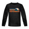 Colorado Youth Long Sleeve Shirt - Retro Mountain Youth Long Sleeve Colorado Tee - charcoal gray