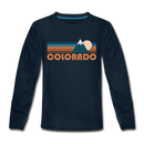 Colorado Youth Long Sleeve Shirt - Retro Mountain Youth Long Sleeve Colorado Tee - deep navy