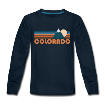 Colorado Youth Long Sleeve Shirt - Retro Mountain Youth Long Sleeve Colorado Tee - deep navy