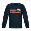 Colorado Youth Long Sleeve Shirt - Retro Mountain Youth Long Sleeve Colorado Tee - deep navy