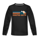 Crested Butte, Colorado Youth Long Sleeve Shirt - Retro Mountain Youth Long Sleeve Crested Butte Tee - black