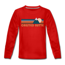 Crested Butte, Colorado Youth Long Sleeve Shirt - Retro Mountain Youth Long Sleeve Crested Butte Tee - red