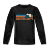 Crested Butte, Colorado Youth Long Sleeve Shirt - Retro Mountain Youth Long Sleeve Crested Butte Tee - charcoal gray