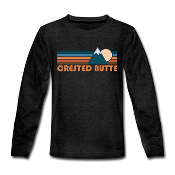 Crested Butte, Colorado Youth Long Sleeve Shirt - Retro Mountain Youth Long Sleeve Crested Butte Tee - charcoal gray