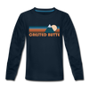 Crested Butte, Colorado Youth Long Sleeve Shirt - Retro Mountain Youth Long Sleeve Crested Butte Tee - deep navy