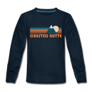Crested Butte, Colorado Youth Long Sleeve Shirt - Retro Mountain Youth Long Sleeve Crested Butte Tee - deep navy