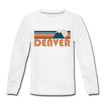 Denver, Colorado Youth Long Sleeve Shirt - Retro Mountain Youth Long Sleeve Denver Tee - white