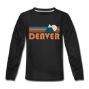 Denver, Colorado Youth Long Sleeve Shirt - Retro Mountain Youth Long Sleeve Denver Tee - black