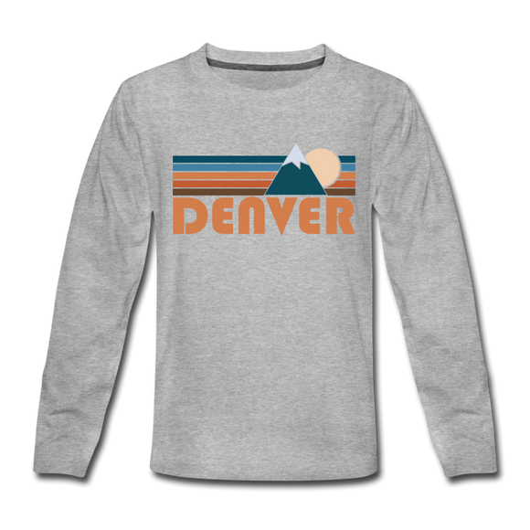 Denver, Colorado Youth Long Sleeve Shirt - Retro Mountain Youth Long Sleeve Denver Tee - heather gray