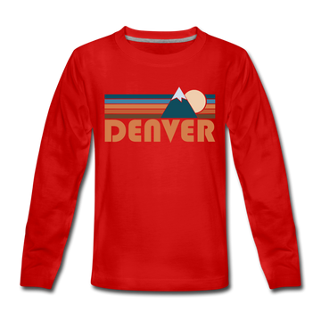 Denver, Colorado Youth Long Sleeve Shirt - Retro Mountain Youth Long Sleeve Denver Tee - red