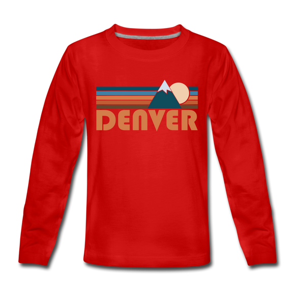 Denver, Colorado Youth Long Sleeve Shirt - Retro Mountain Youth Long Sleeve Denver Tee - red