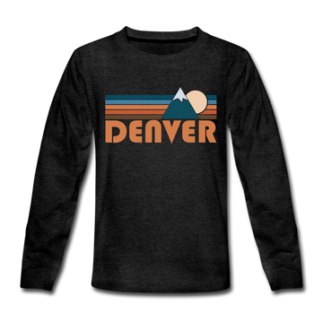 Denver, Colorado Youth Long Sleeve Shirt - Retro Mountain Youth Long Sleeve Denver Tee - charcoal gray