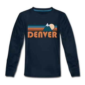 Denver, Colorado Youth Long Sleeve Shirt - Retro Mountain Youth Long Sleeve Denver Tee - deep navy