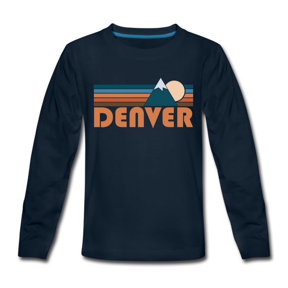 Denver, Colorado Youth Long Sleeve Shirt - Retro Mountain Youth Long Sleeve Denver Tee - deep navy