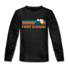 Fort Collins, Colorado Youth Long Sleeve Shirt - Retro Mountain Youth Long Sleeve Fort Collins Tee - charcoal gray