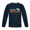 Fort Collins, Colorado Youth Long Sleeve Shirt - Retro Mountain Youth Long Sleeve Fort Collins Tee - deep navy