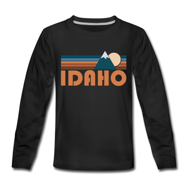 Idaho Youth Long Sleeve Shirt - Retro Mountain Youth Long Sleeve Idaho Tee - black