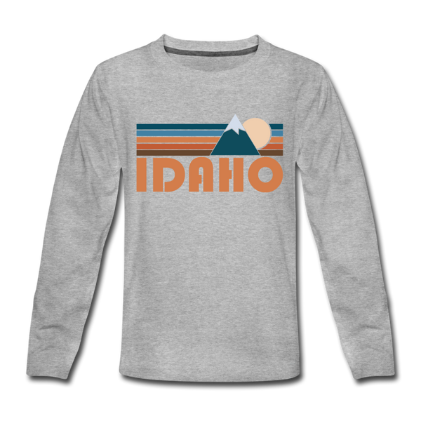 Idaho Youth Long Sleeve Shirt - Retro Mountain Youth Long Sleeve Idaho Tee - heather gray