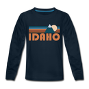 Idaho Youth Long Sleeve Shirt - Retro Mountain Youth Long Sleeve Idaho Tee - deep navy