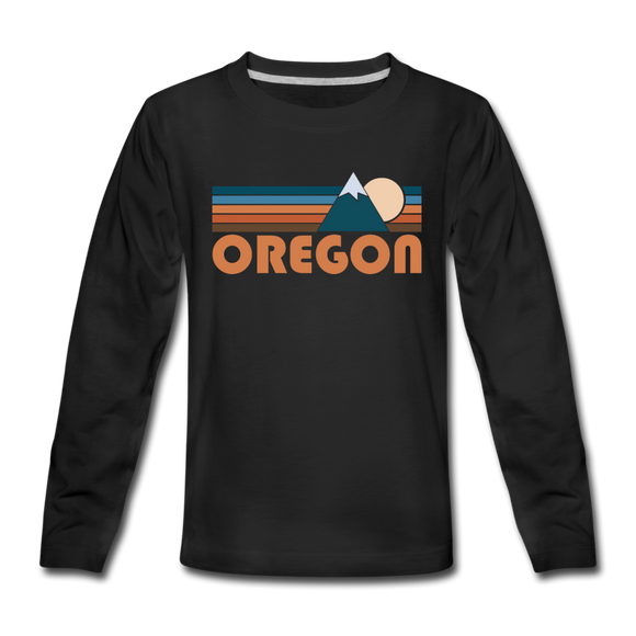 Oregon Youth Long Sleeve Shirt - Retro Mountain Youth Long Sleeve Oregon Tee - black