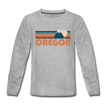 Oregon Youth Long Sleeve Shirt - Retro Mountain Youth Long Sleeve Oregon Tee - heather gray