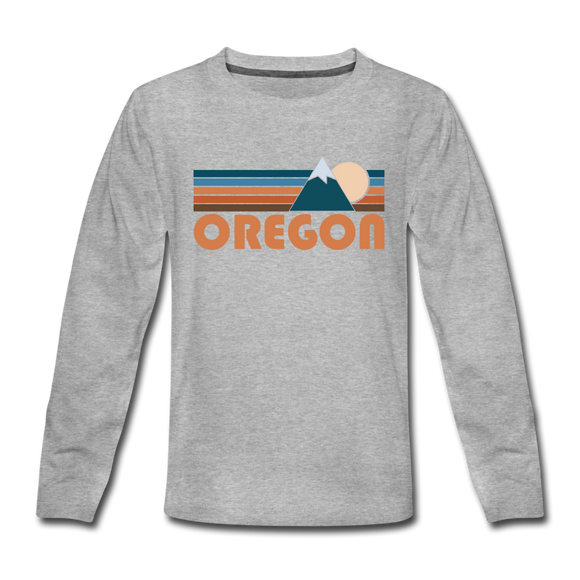 Oregon Youth Long Sleeve Shirt - Retro Mountain Youth Long Sleeve Oregon Tee - heather gray