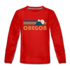 Oregon Youth Long Sleeve Shirt - Retro Mountain Youth Long Sleeve Oregon Tee - red