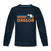 Oregon Youth Long Sleeve Shirt - Retro Mountain Youth Long Sleeve Oregon Tee - deep navy