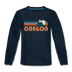 Oregon Youth Long Sleeve Shirt - Retro Mountain Youth Long Sleeve Oregon Tee - deep navy