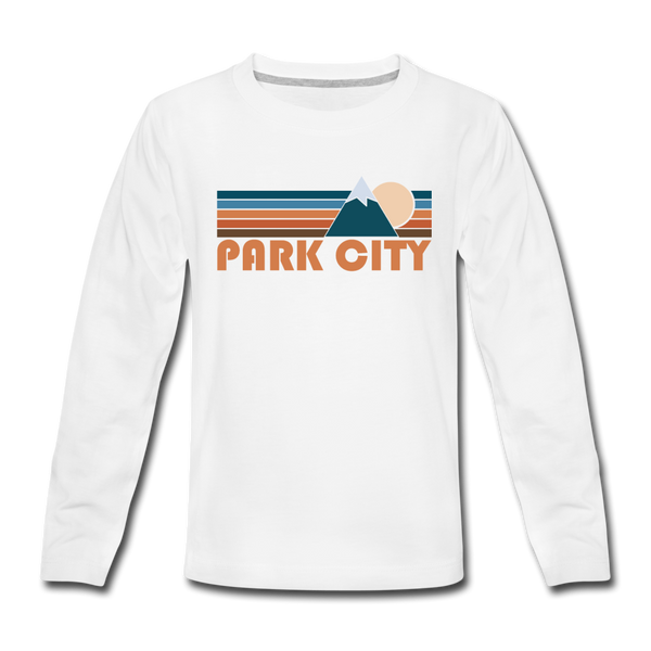 Park City, Utah Youth Long Sleeve Shirt - Retro Mountain Youth Long Sleeve Park City Tee - white