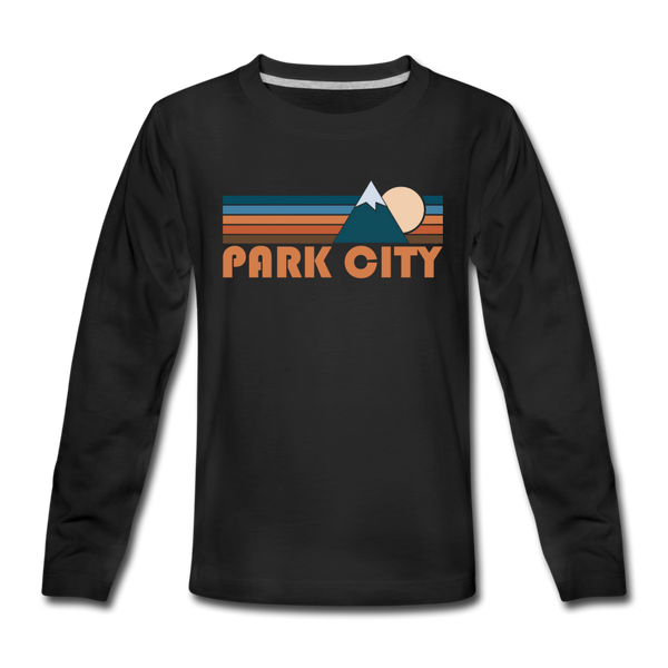 Park City, Utah Youth Long Sleeve Shirt - Retro Mountain Youth Long Sleeve Park City Tee - black