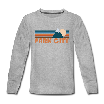 Park City, Utah Youth Long Sleeve Shirt - Retro Mountain Youth Long Sleeve Park City Tee - heather gray
